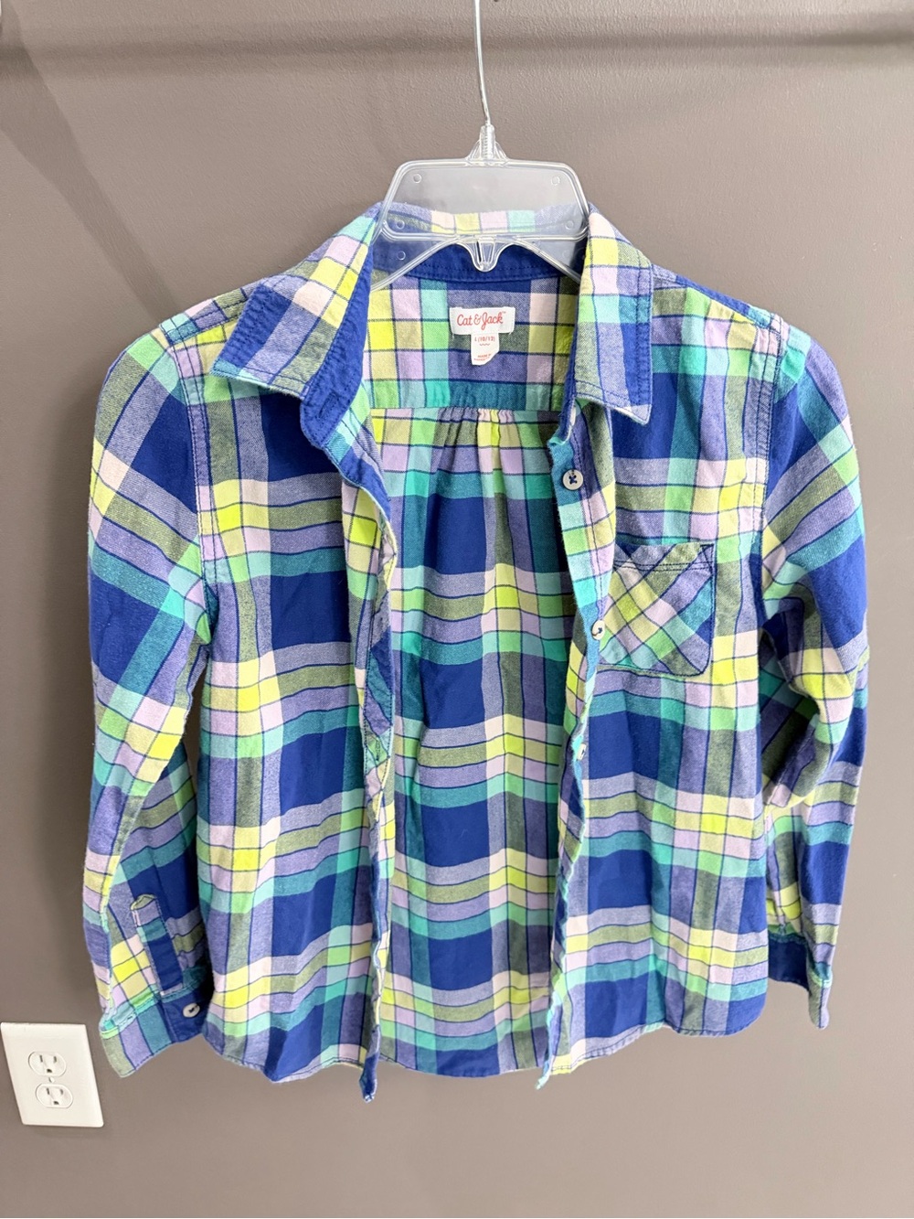 Cat & Jack Blue, Green & Yellow Plaid Button-Down Shirt